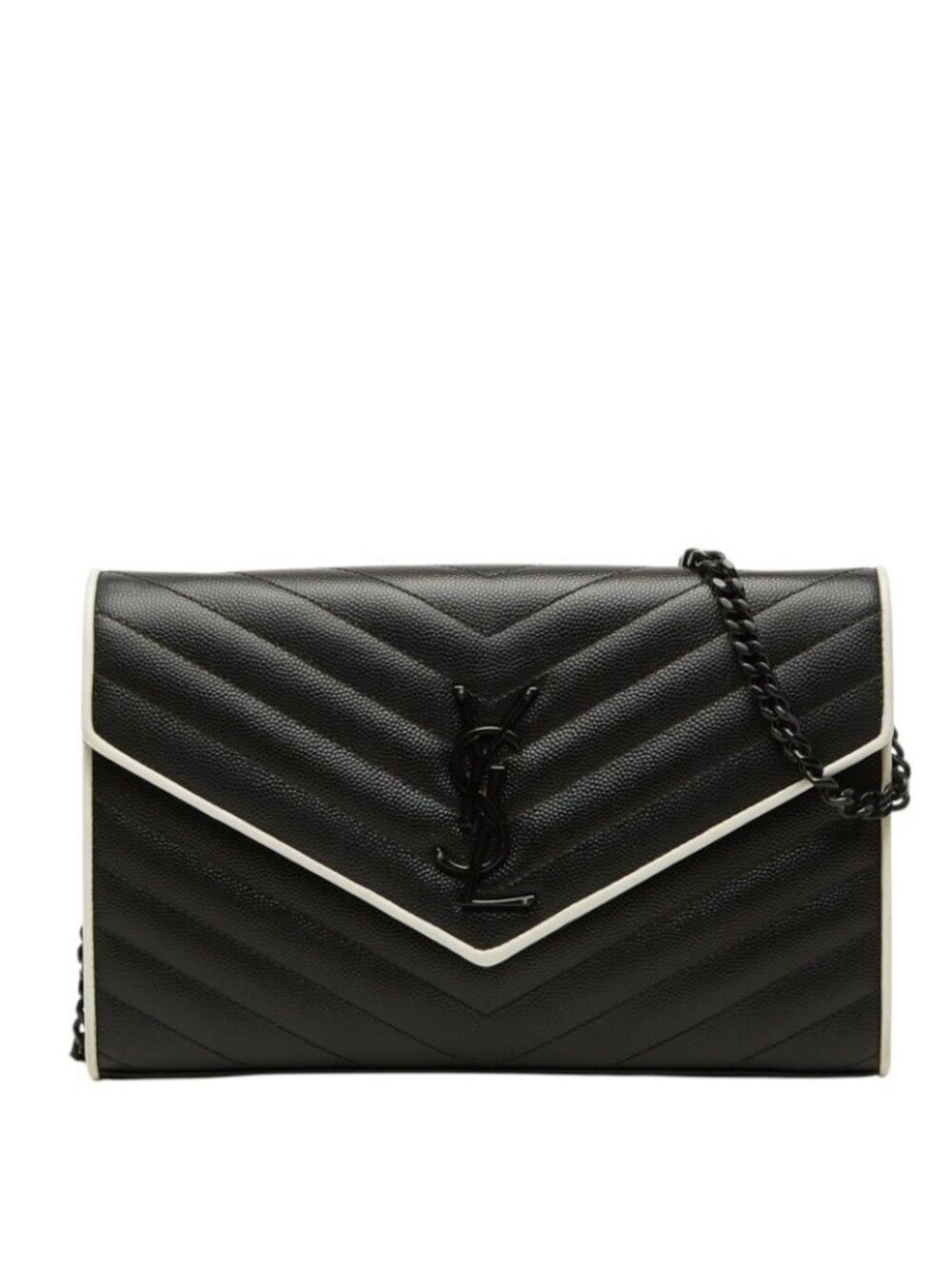 Saint Laurent Cassandra Envelope Chain Shoulder Bag Black White Leather